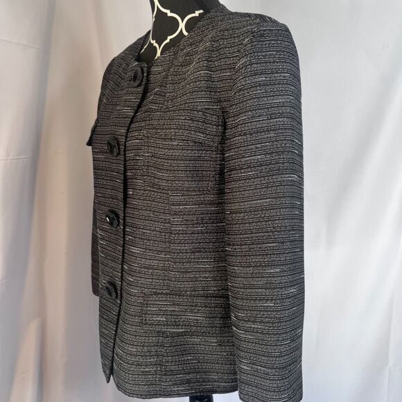 Kasper Black White Striped Button Front Career Business Blazer Lined Size 16 - Picture 2 of 10